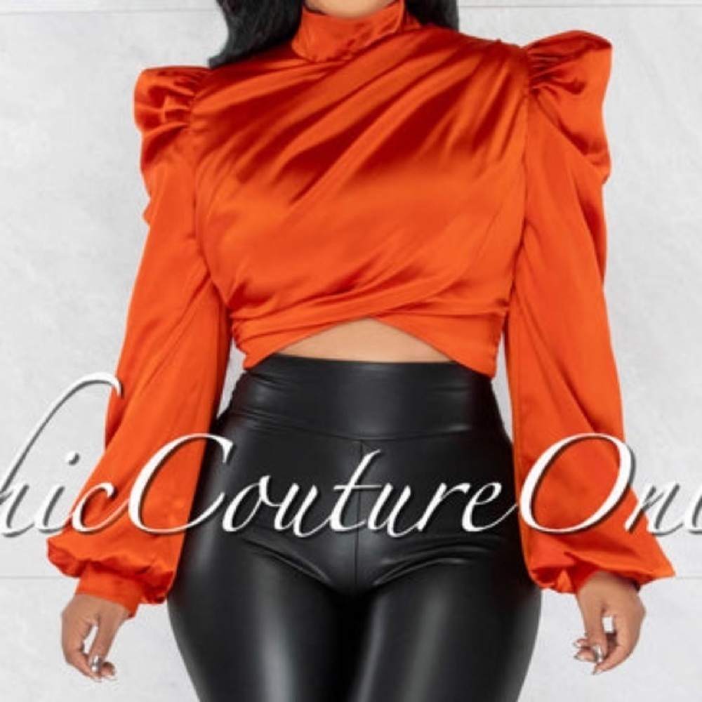 KARISHMA ORANGE LUXE SATIN BLOUSE - Picture 8 of 8